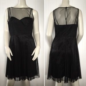 LBD sheer swiss dot overlay slip cocktail dress